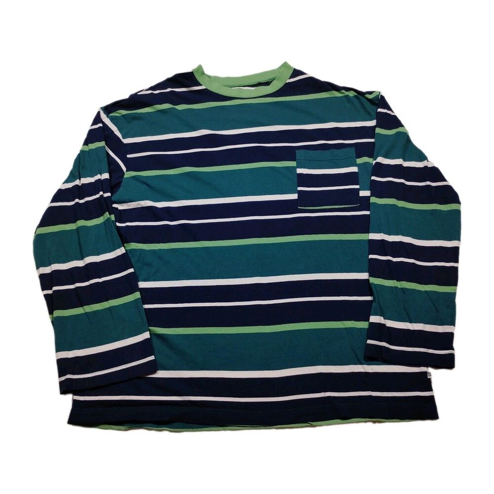 Urban Outfitters Striped Oversized Long Sleeve T Shirt Mens M 100% Cotton Blue